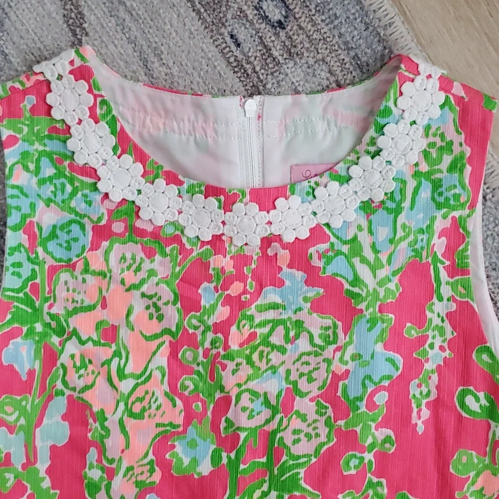 Lilly Pulitzer Girls Pink Green Floral Shift Dress Sz10